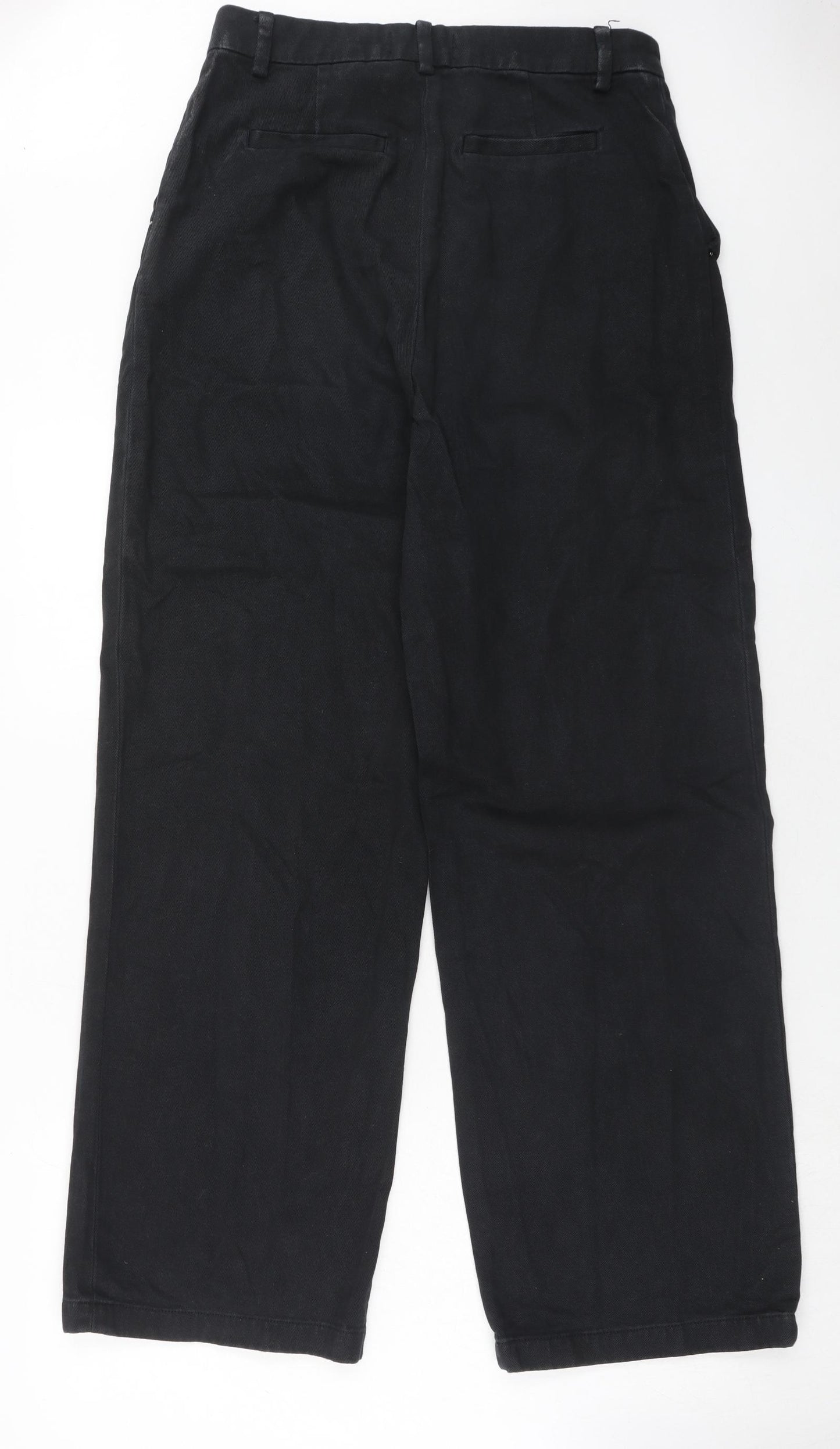 NEXT Womens Black Cotton Wide-Leg Jeans Size 12 Regular Zip
