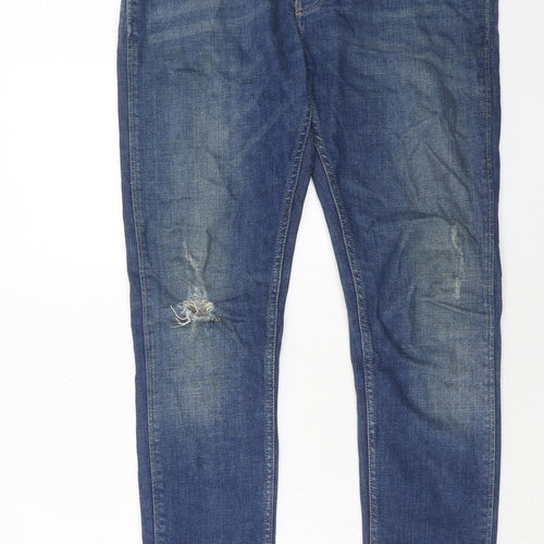 Topman Mens Blue Cotton Skinny Jeans Size 30 in Regular Button