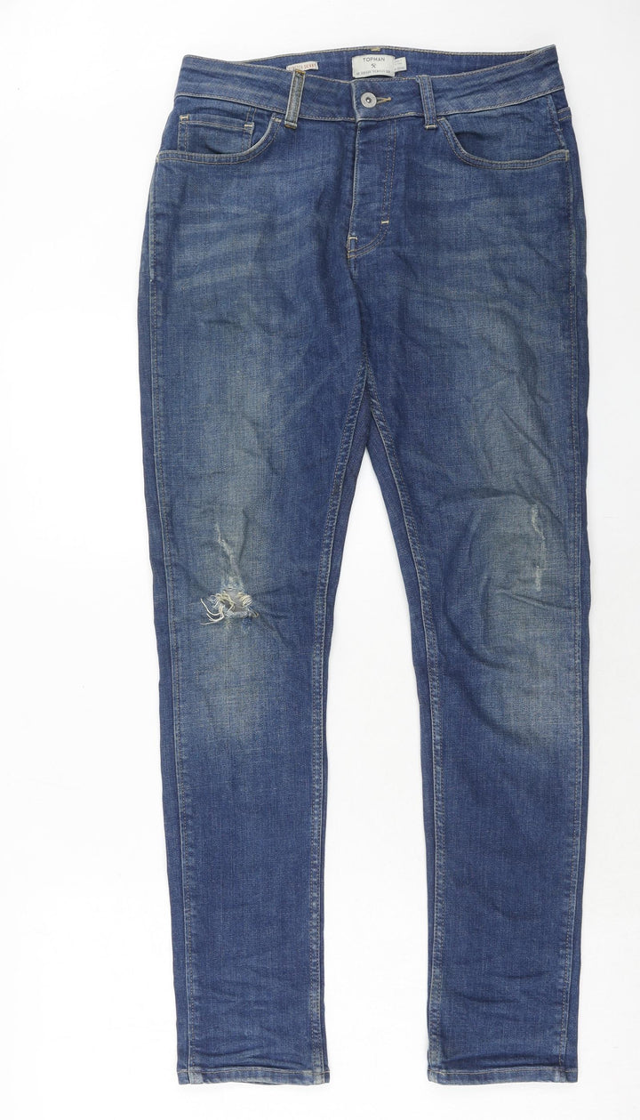 Topman Mens Blue Cotton Skinny Jeans Size 30 in Regular Button