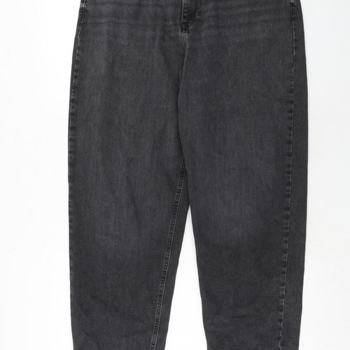 Marks and Spencer Womens Black Cotton Mom Jeans Size 16 Regular Zip