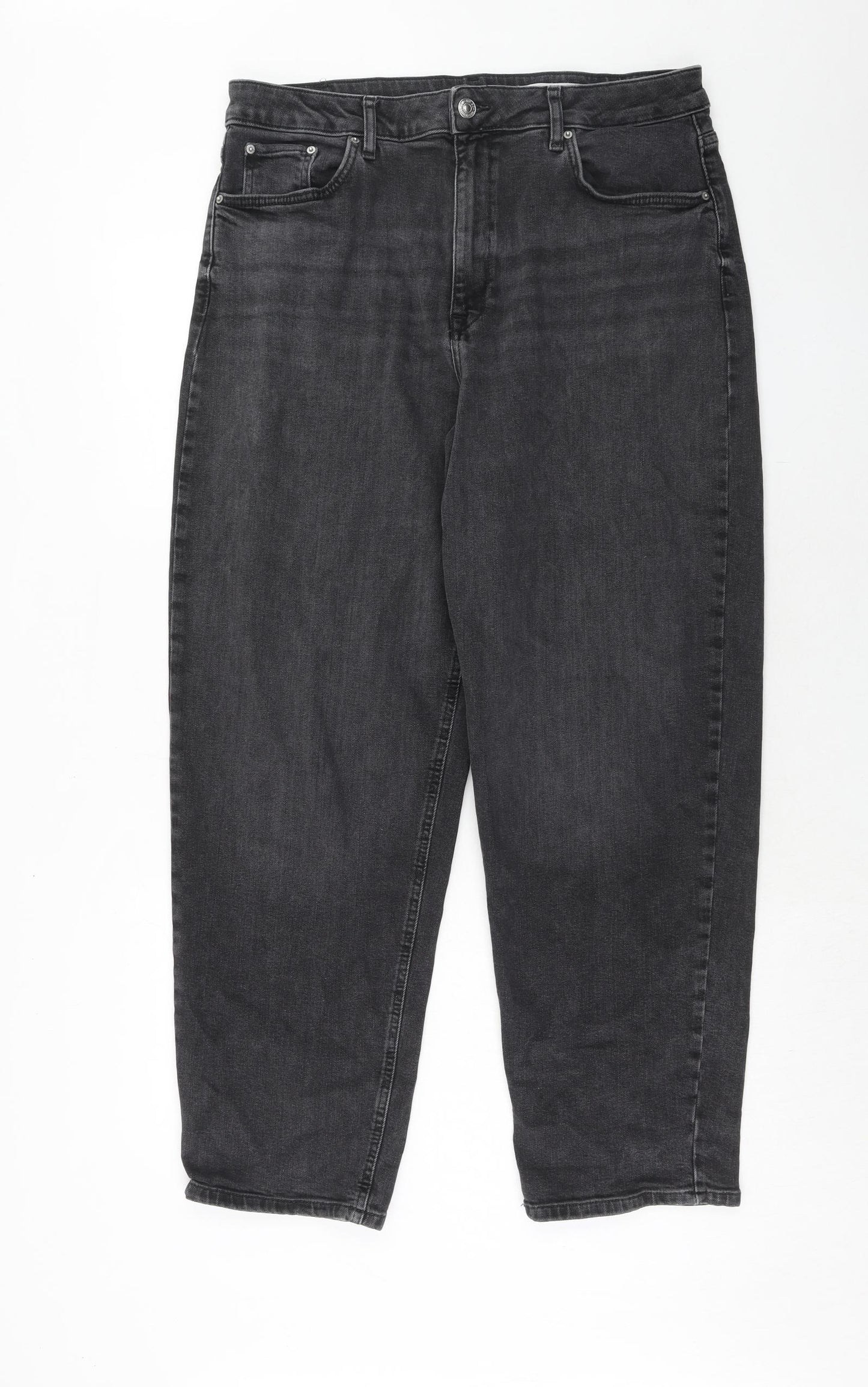 Marks and Spencer Womens Black Cotton Mom Jeans Size 16 Regular Zip
