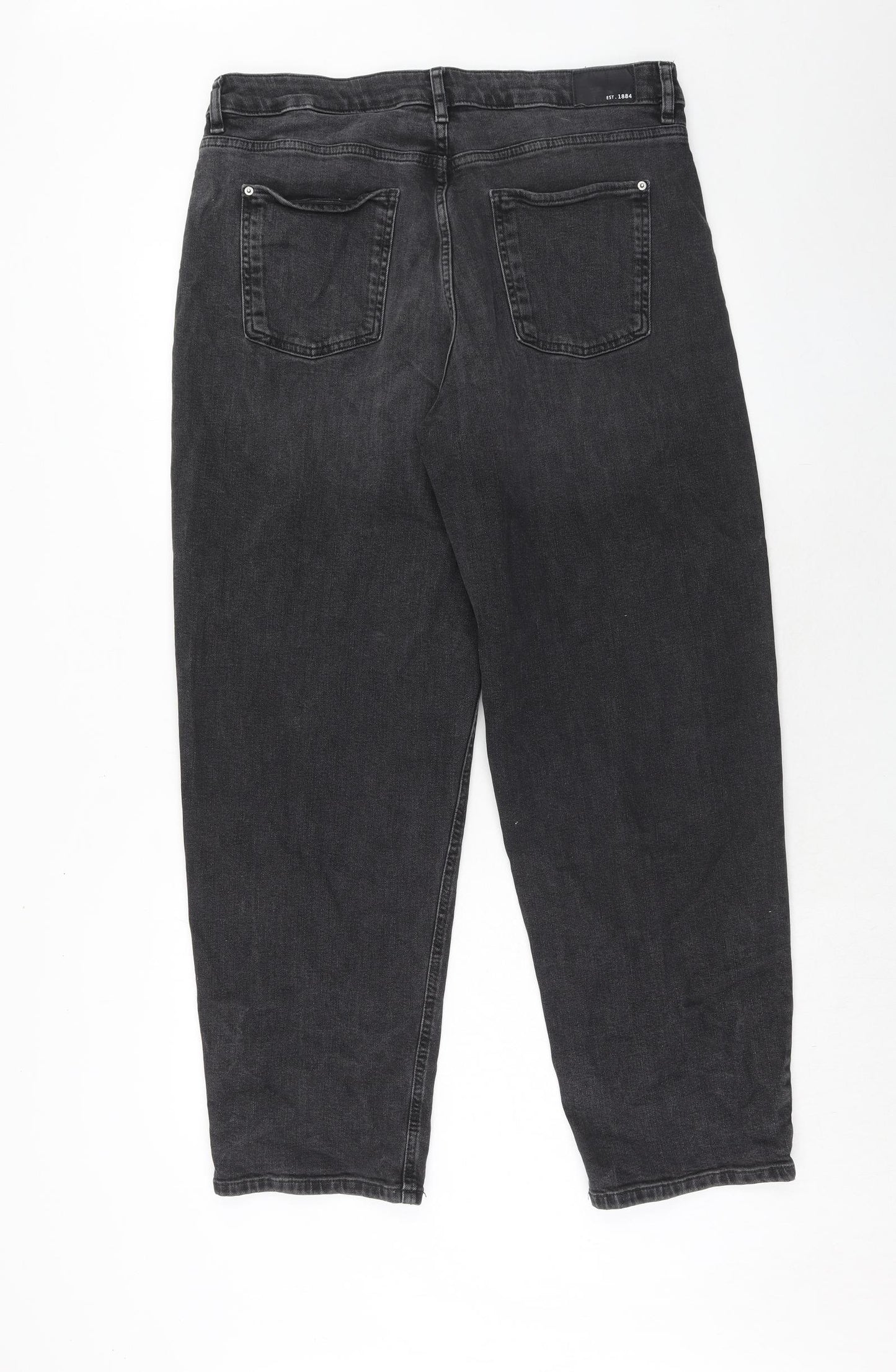 Marks and Spencer Womens Black Cotton Mom Jeans Size 16 Regular Zip