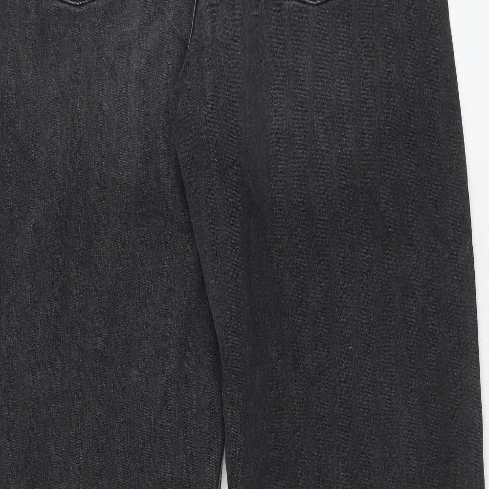Marks and Spencer Womens Black Cotton Mom Jeans Size 16 Regular Zip