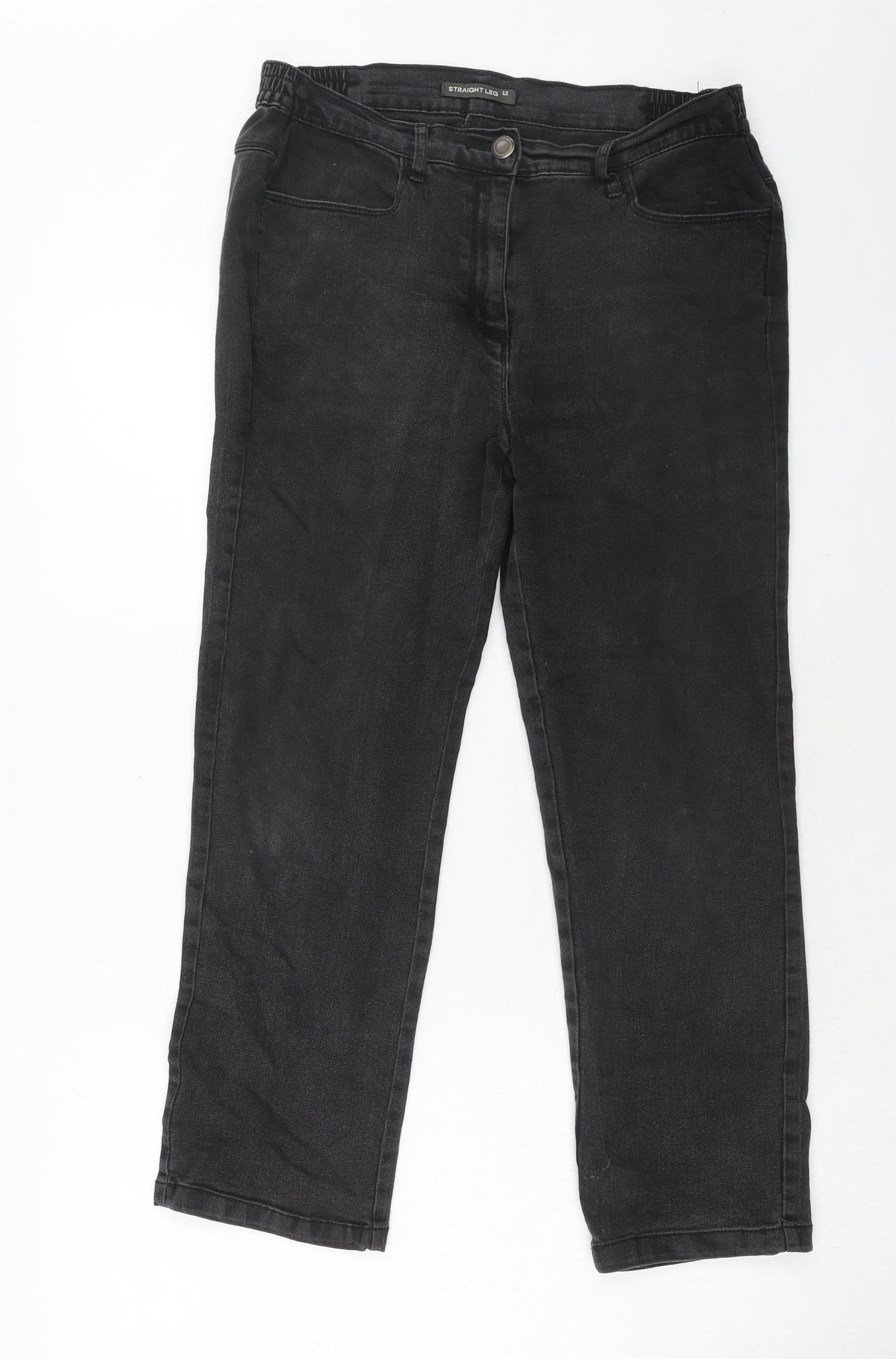 Bonmarché Womens Black Cotton Straight Jeans Size 12 Regular Zip