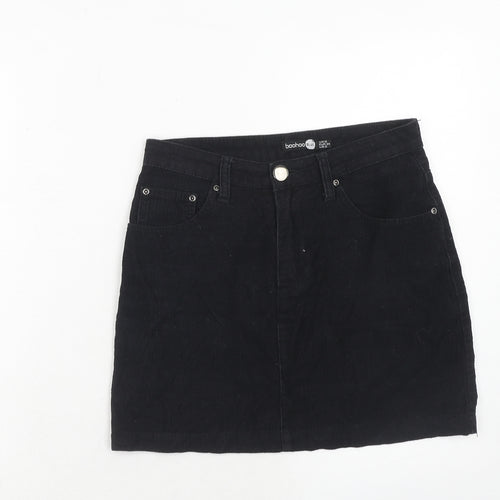Boohoo Womens Black Cotton A-Line Skirt Size 6 Zip