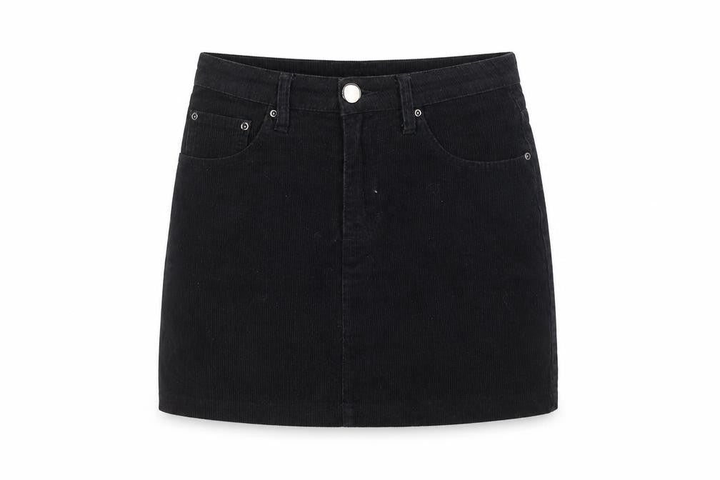 Boohoo Womens Black Cotton A-Line Skirt Size 6 Zip