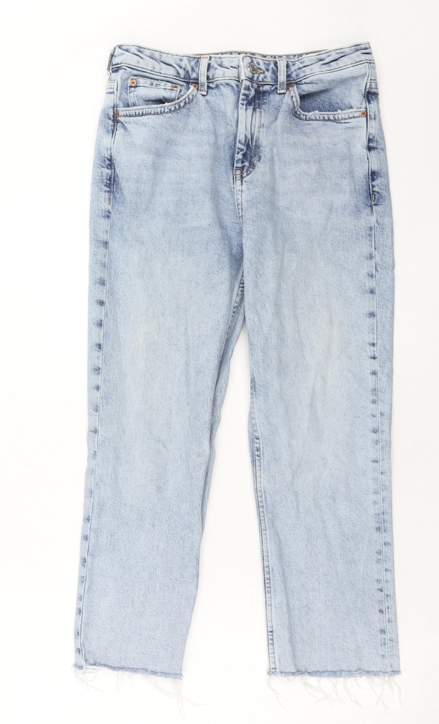 Topshop Womens Blue Cotton Straight Jeans Size 28 in Regular Zip