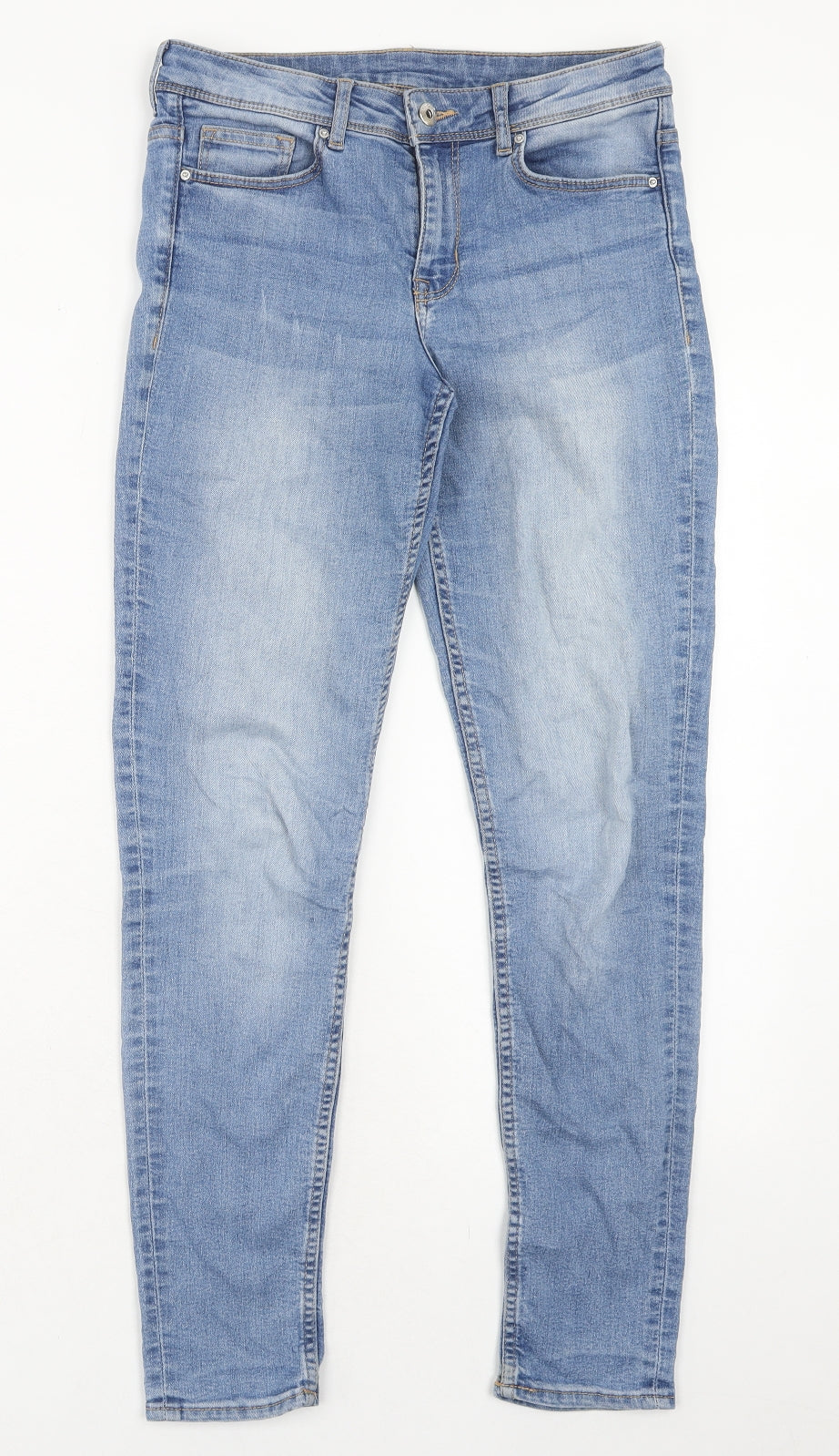 H&M Womens Blue Cotton Skinny Jeans Size 10 Regular Zip