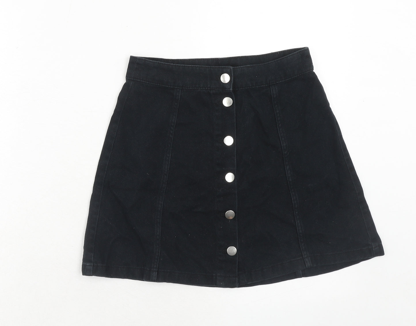 H&M Womens Black Cotton A-Line Skirt Size 6 Button