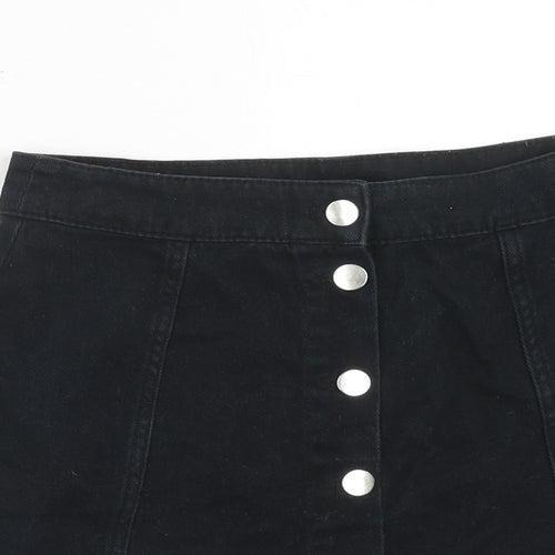 H&M Womens Black Cotton A-Line Skirt Size 6 Button