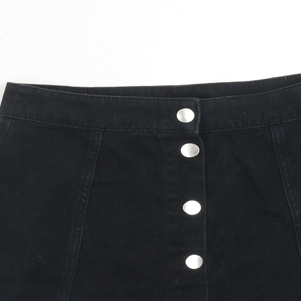 H&M Womens Black Cotton A-Line Skirt Size 6 Button
