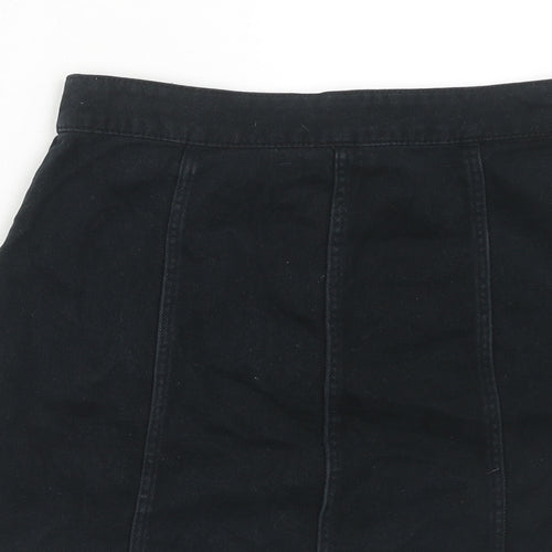 H&M Womens Black Cotton A-Line Skirt Size 6 Button
