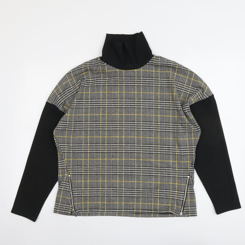 River Island Womens Black Plaid Polyester Basic Blouse Size 12 Roll Neck
