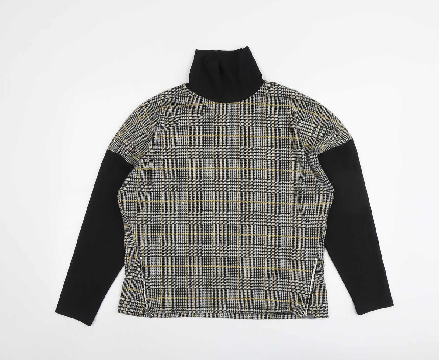 River Island Womens Black Plaid Polyester Basic Blouse Size 12 Roll Neck