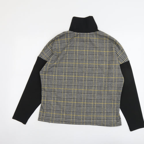 River Island Womens Black Plaid Polyester Basic Blouse Size 12 Roll Neck
