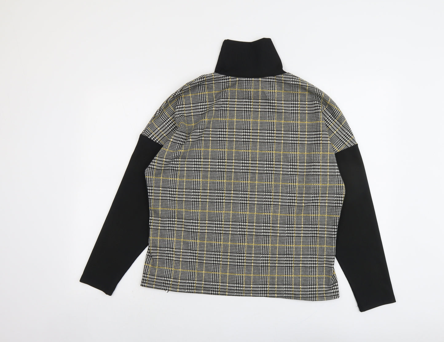 River Island Womens Black Plaid Polyester Basic Blouse Size 12 Roll Neck