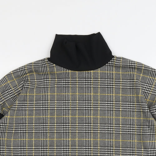 River Island Womens Black Plaid Polyester Basic Blouse Size 12 Roll Neck