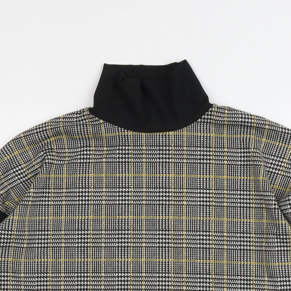 River Island Womens Black Plaid Polyester Basic Blouse Size 12 Roll Neck