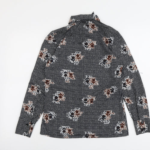 Pacific London Womens Black Geometric Polyester Basic Button-Up Size S Collared