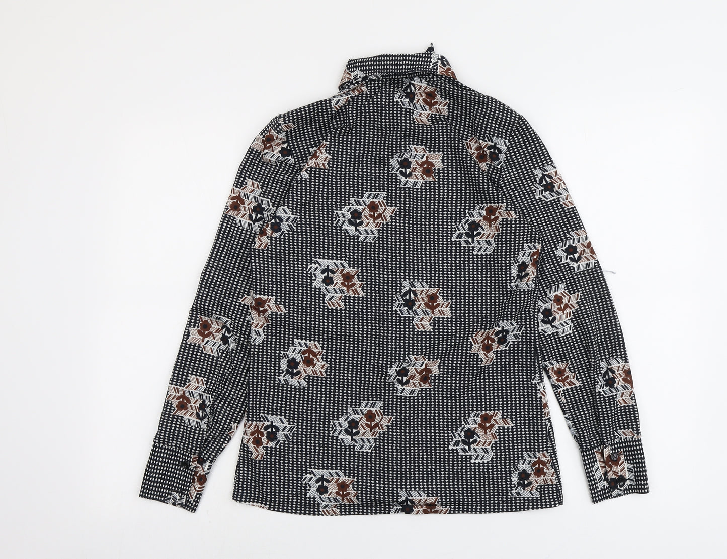 Pacific London Womens Black Geometric Polyester Basic Button-Up Size S Collared