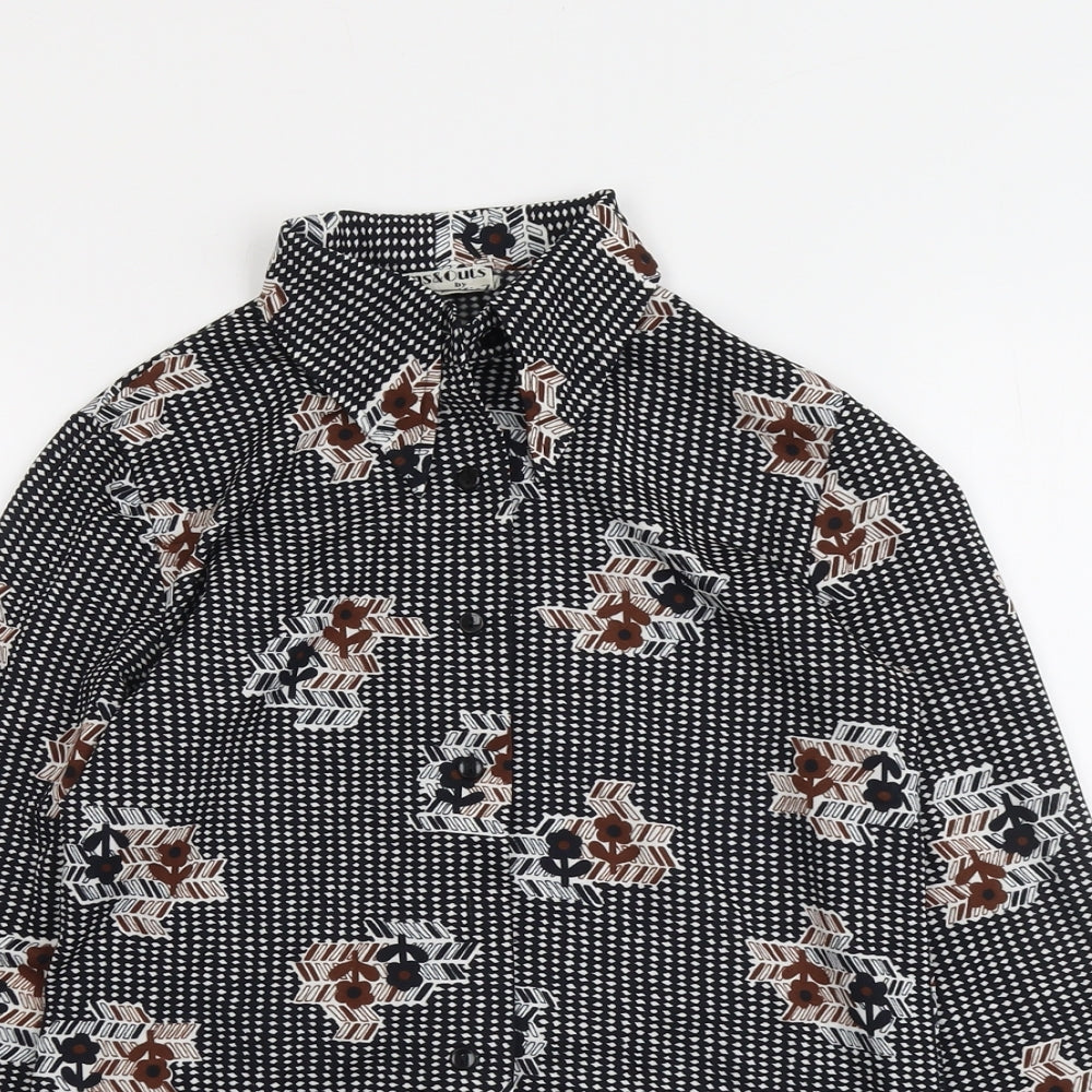 Pacific London Womens Black Geometric Polyester Basic Button-Up Size S Collared