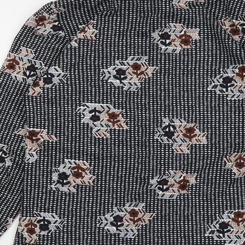 Pacific London Womens Black Geometric Polyester Basic Button-Up Size S Collared