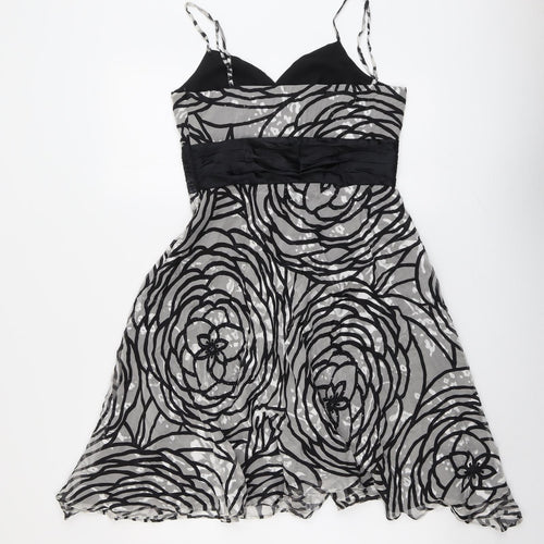 Nicholas Millington Womens Black Geometric Silk Slip Dress Size 10 V-Neck Zip
