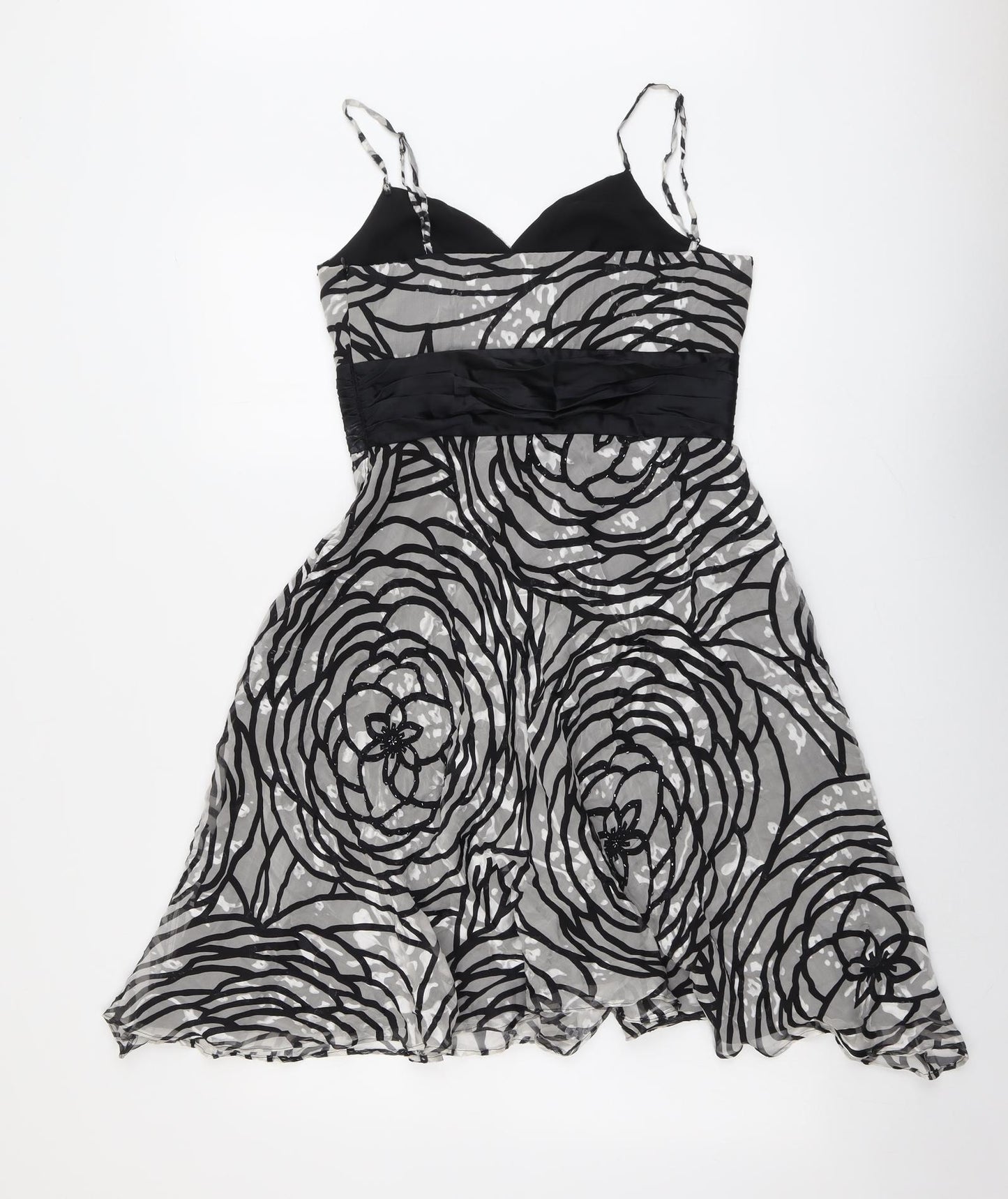 Nicholas Millington Womens Black Geometric Silk Slip Dress Size 10 V-Neck Zip