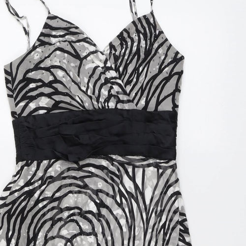 Nicholas Millington Womens Black Geometric Silk Slip Dress Size 10 V-Neck Zip