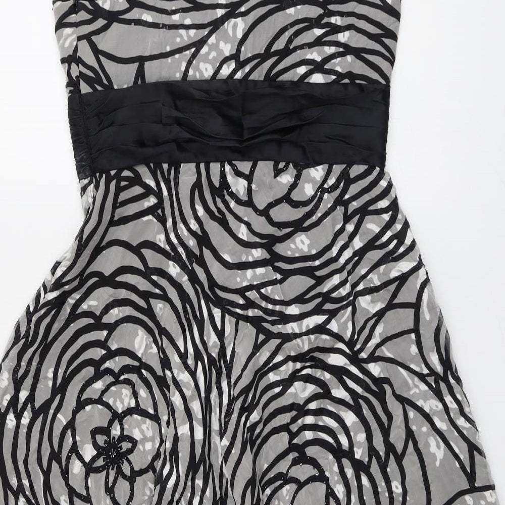 Nicholas Millington Womens Black Geometric Silk Slip Dress Size 10 V-Neck Zip