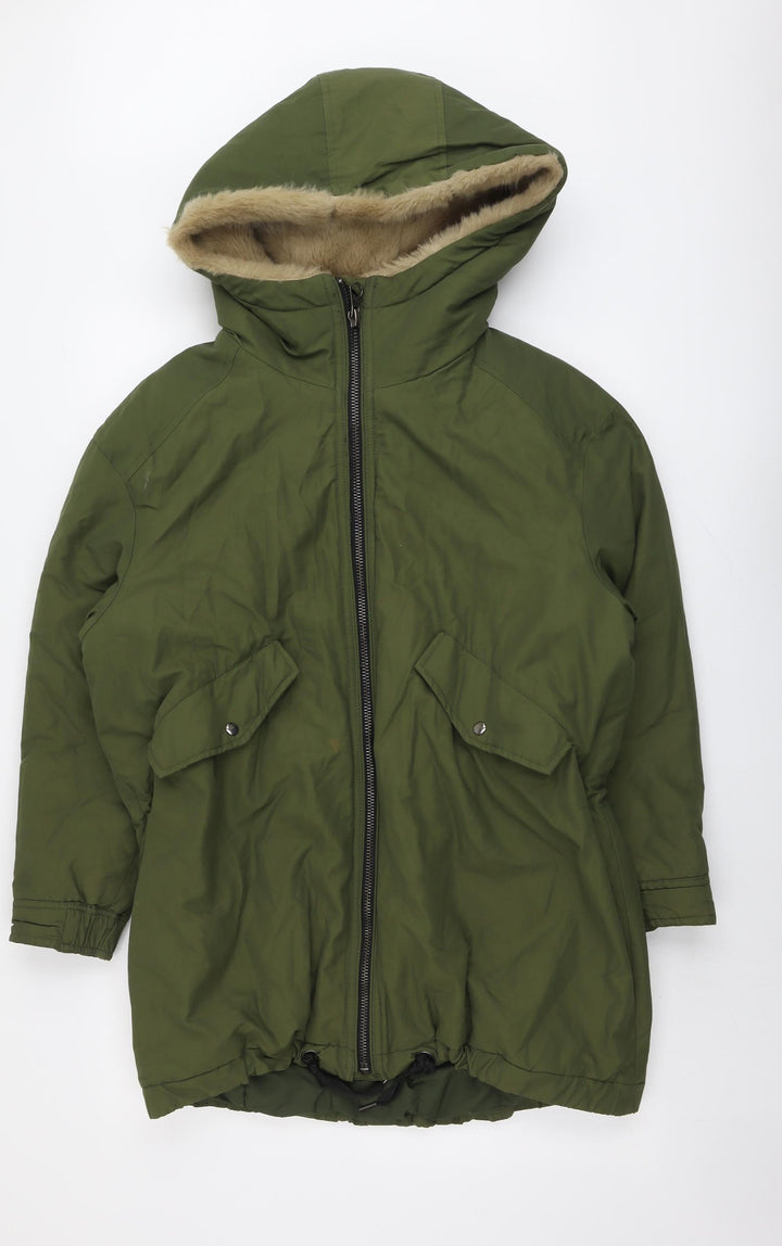 Zara Womens Green Parka Coat Size XS Zip