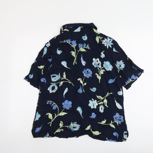 Debenhams Womens Blue Floral Viscose Basic Button-Up Size 16 Collared