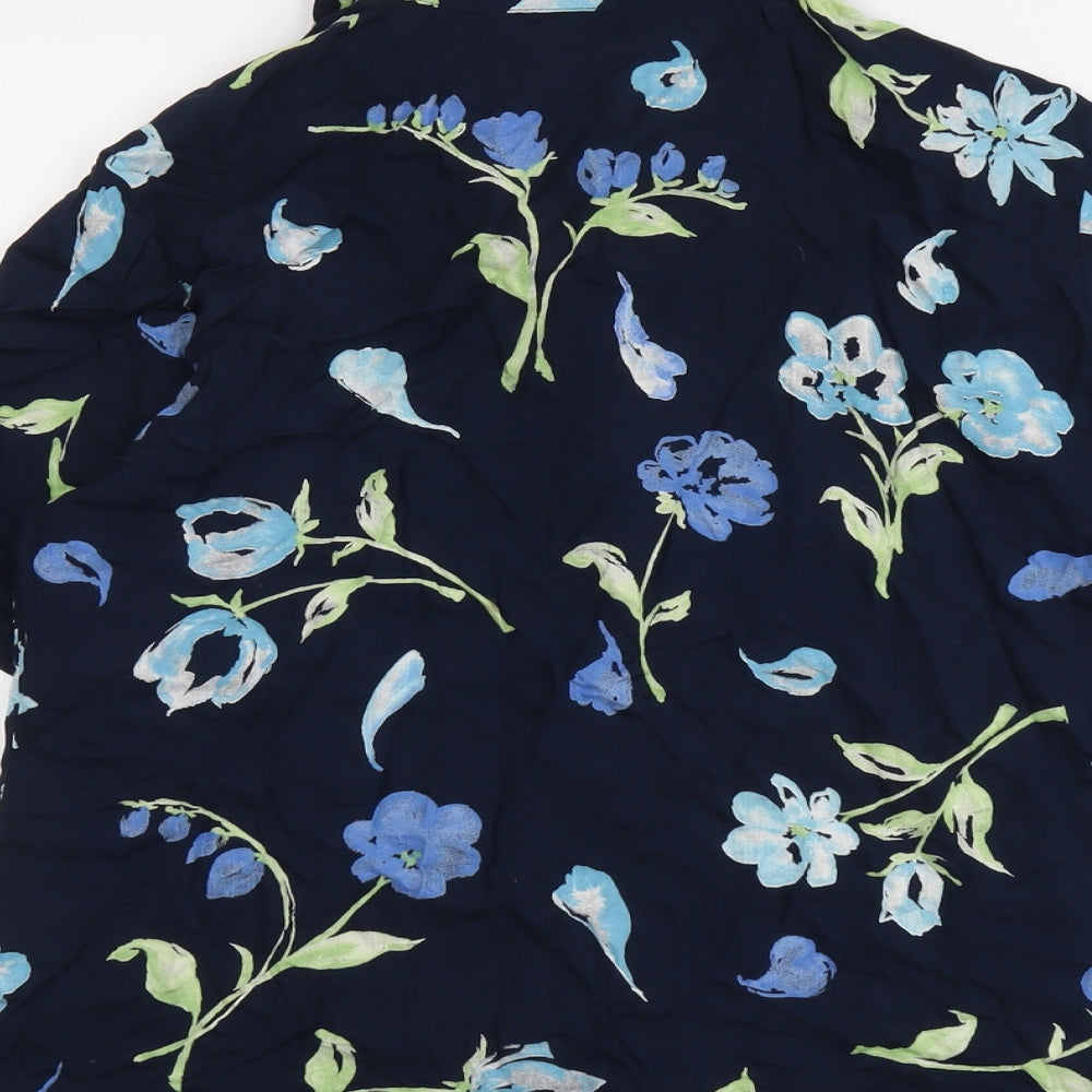 Debenhams Womens Blue Floral Viscose Basic Button-Up Size 16 Collared