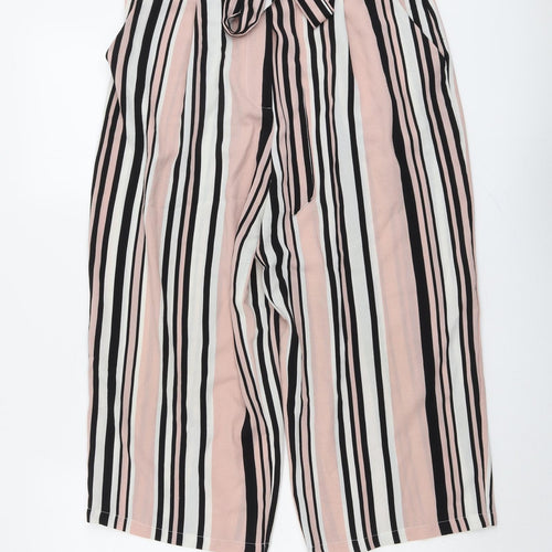 New Look Womens Pink Striped Polyester Trousers Size 12 L20 in Regular Button