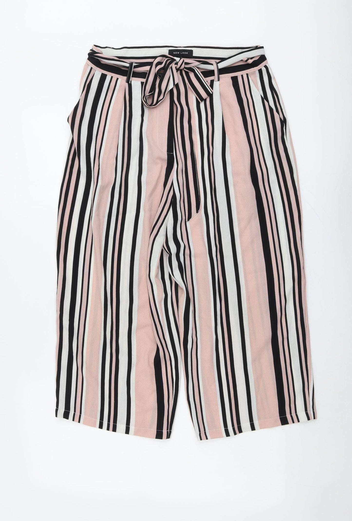 New Look Womens Pink Striped Polyester Trousers Size 12 L20 in Regular Button