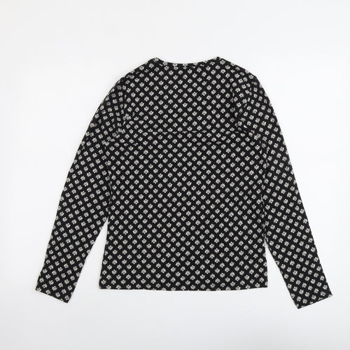 Marks and Spencer Womens Black Geometric Cotton Basic T-Shirt Size 10 Boat Neck