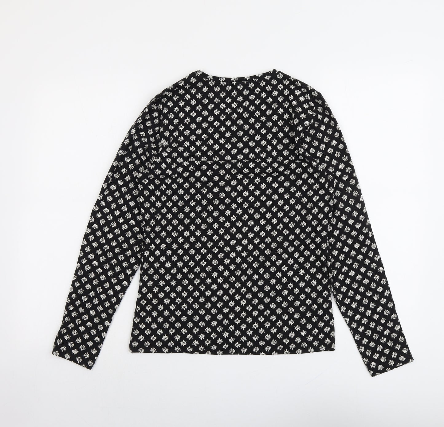 Marks and Spencer Womens Black Geometric Cotton Basic T-Shirt Size 10 Boat Neck