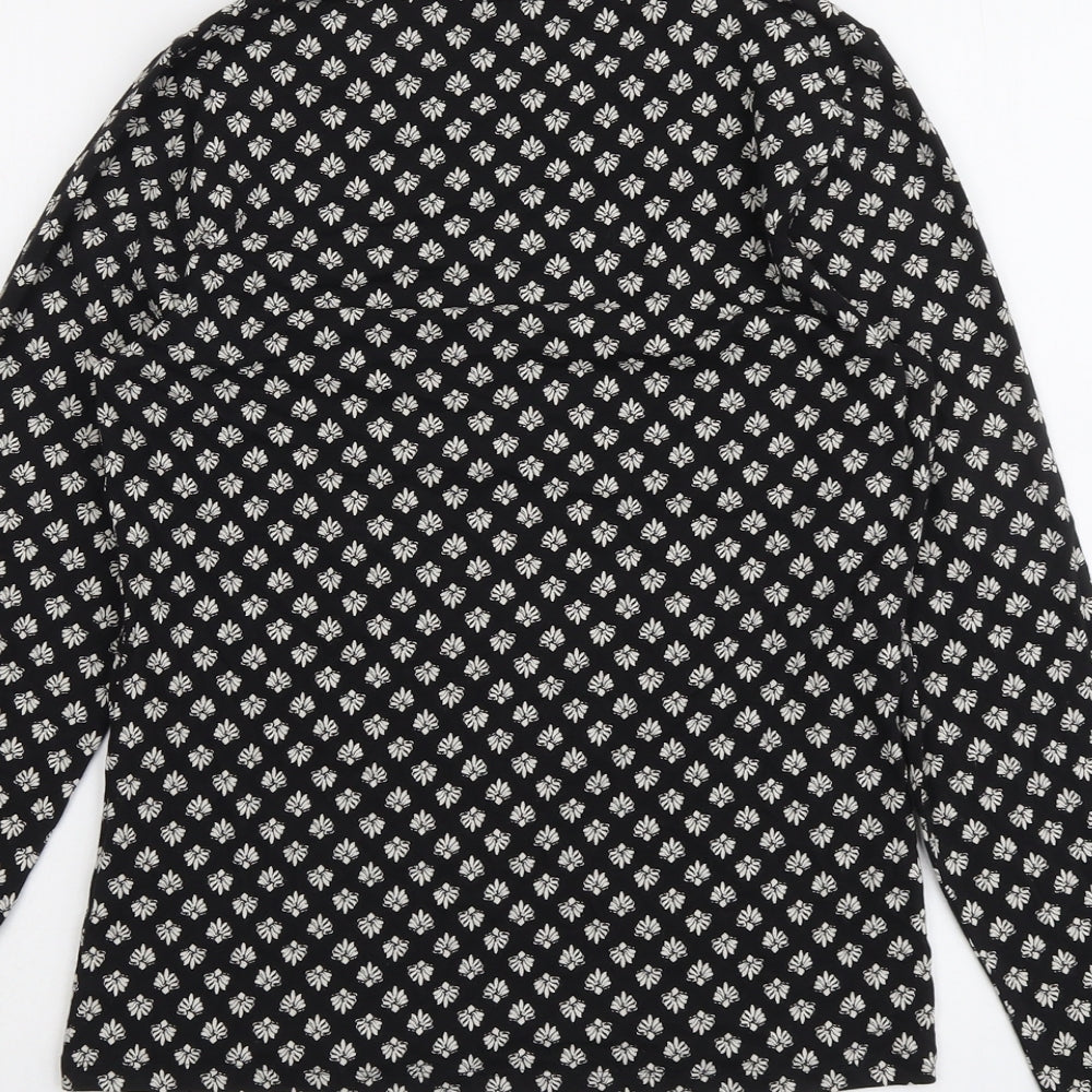 Marks and Spencer Womens Black Geometric Cotton Basic T-Shirt Size 10 Boat Neck