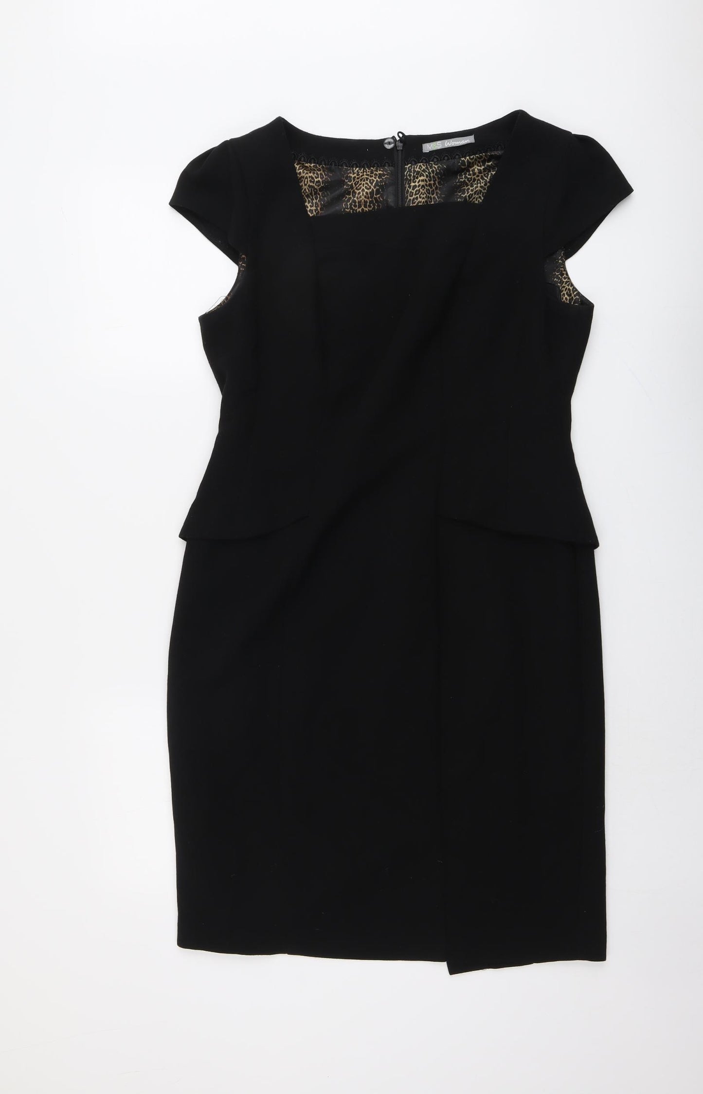 Marks and Spencer Womens Black Polyester Shift Size 14 Square Neck Zip