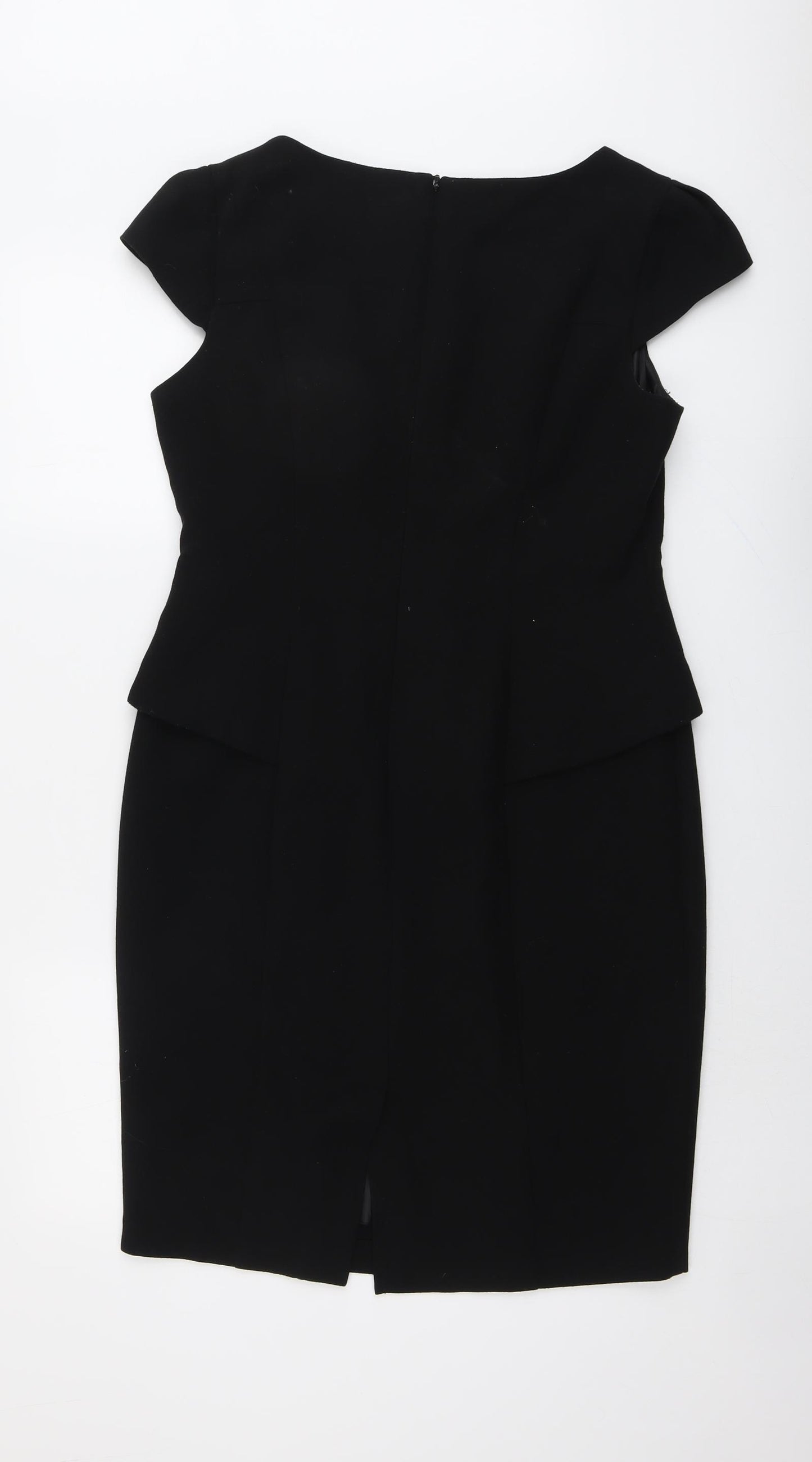 Marks and Spencer Womens Black Polyester Shift Size 14 Square Neck Zip
