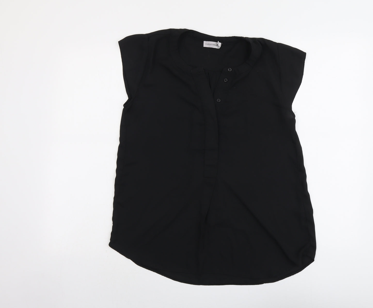 Paraphrase Womens Black Polyester Basic Blouse Size 14 Round Neck