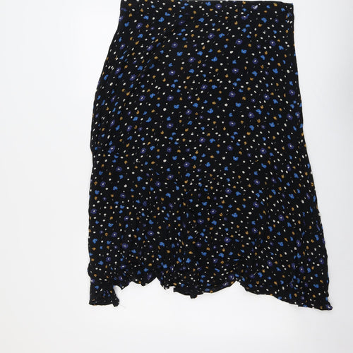 John Lewis Womens Black Floral Viscose Swing Skirt Size 14 Zip