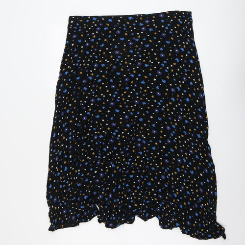John Lewis Womens Black Floral Viscose Swing Skirt Size 14 Zip