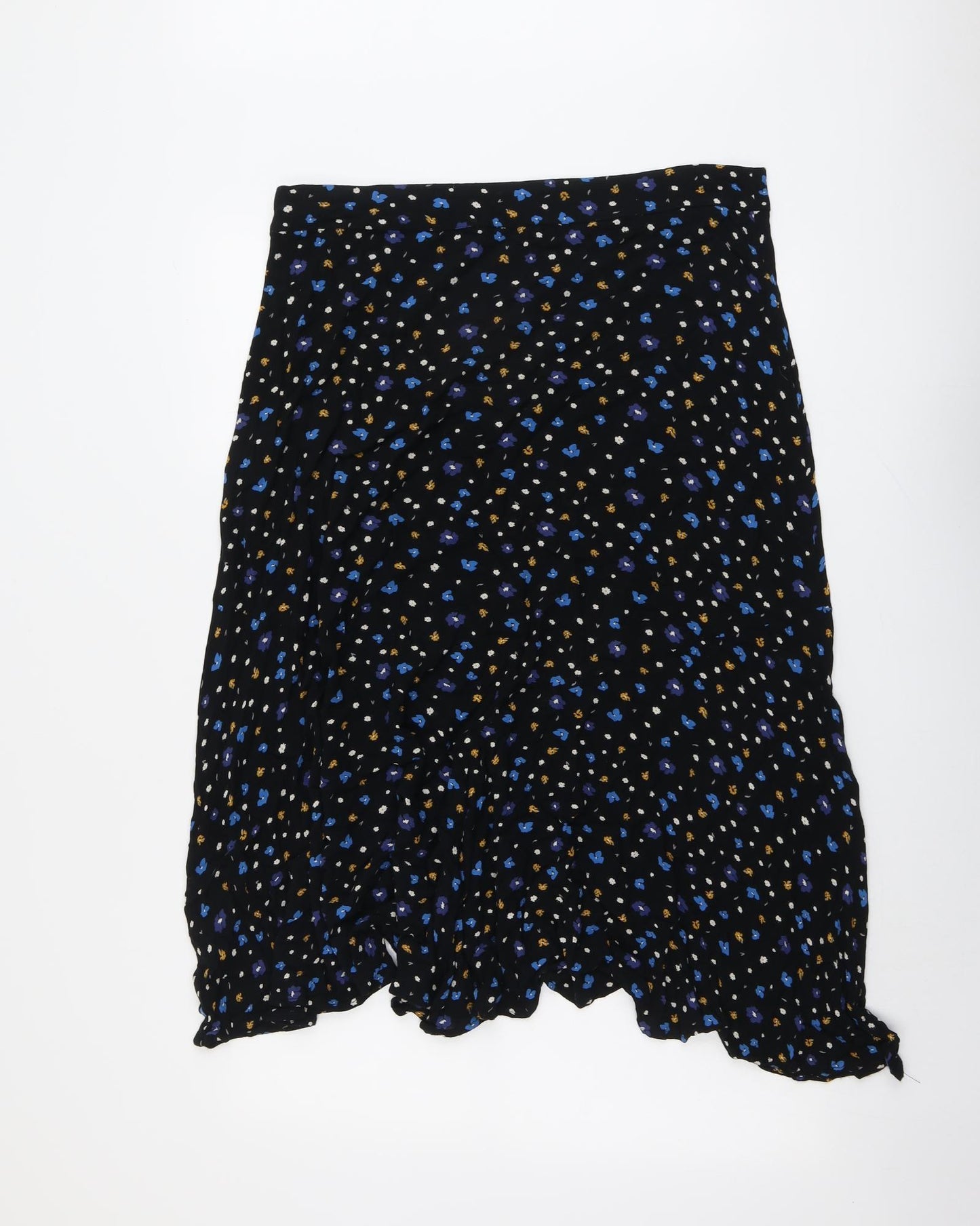 John Lewis Womens Black Floral Viscose Swing Skirt Size 14 Zip