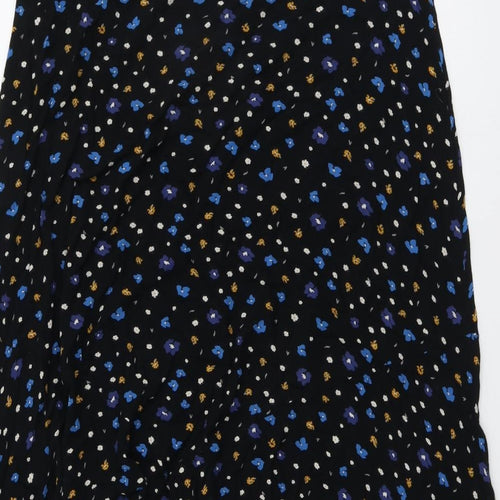 John Lewis Womens Black Floral Viscose Swing Skirt Size 14 Zip