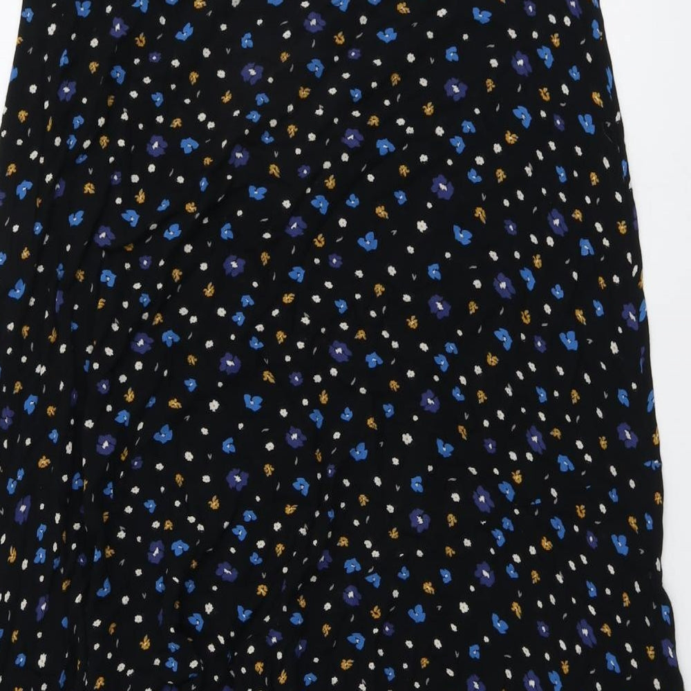 John Lewis Womens Black Floral Viscose Swing Skirt Size 14 Zip