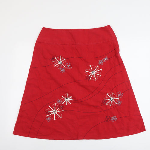 NEXT Womens Red Geometric Linen A-Line Skirt Size 14 Zip