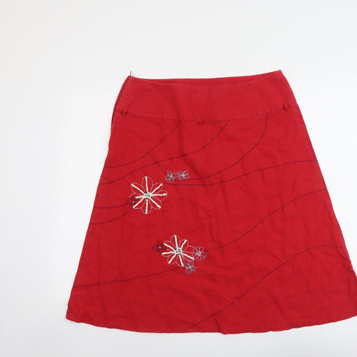 NEXT Womens Red Geometric Linen A-Line Skirt Size 14 Zip