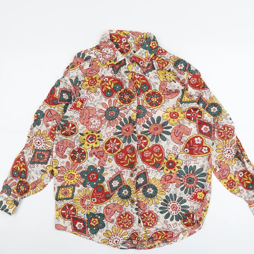Marks and Spencer Womens Multicoloured Geometric Viscose Basic Button-Up Size 14 Collared