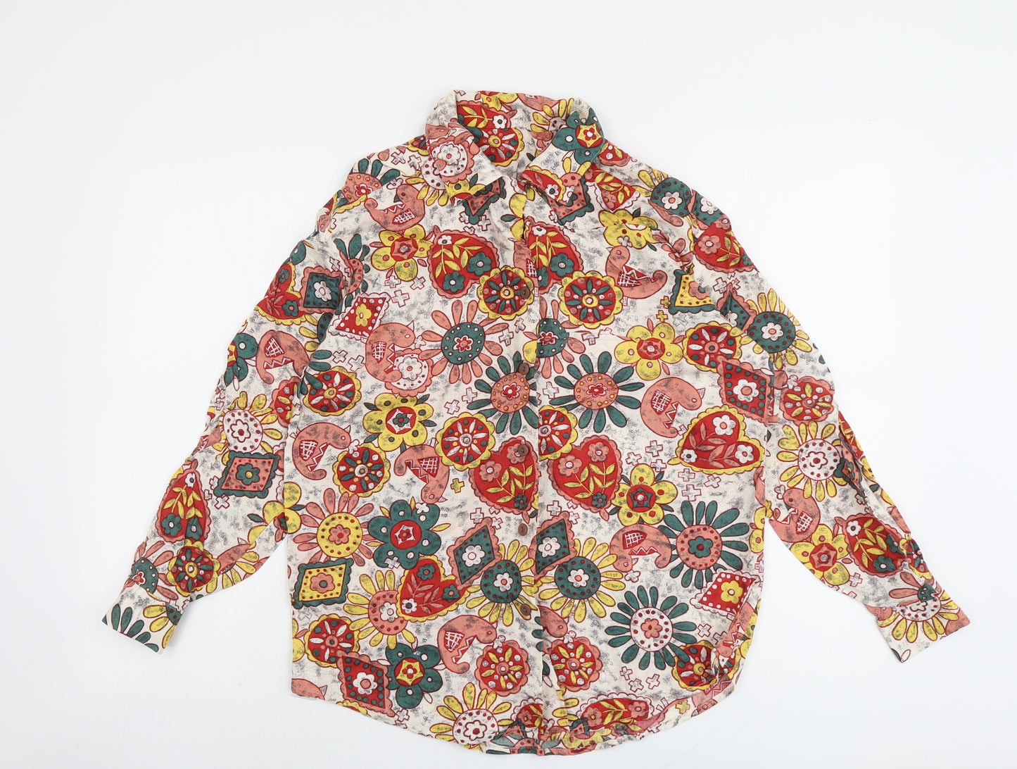 Marks and Spencer Womens Multicoloured Geometric Viscose Basic Button-Up Size 14 Collared